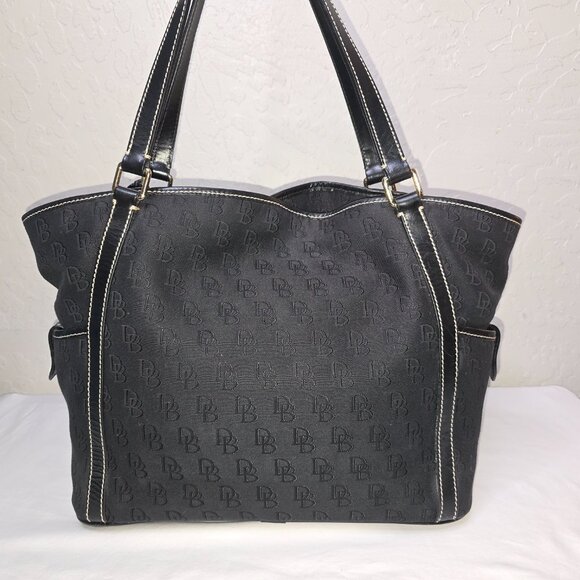 Dooney & Bourke Large Black Signature / Logo Canvas Shoulder Tote Bag - Picture 5 of 15